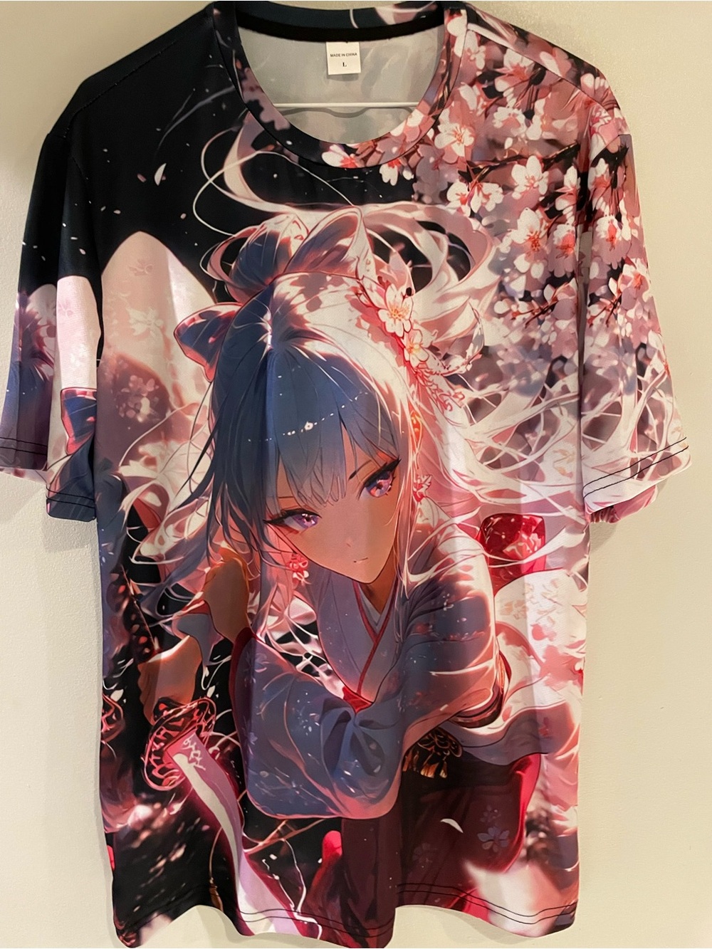 Female Samurai Anime Cherry Blossom Graphic - Pink